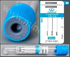 Vacuum tube MiniMed with sodium citrate 3.8%, 3.6 ml,13*100 mm,blue, glass, pack.100 pcs