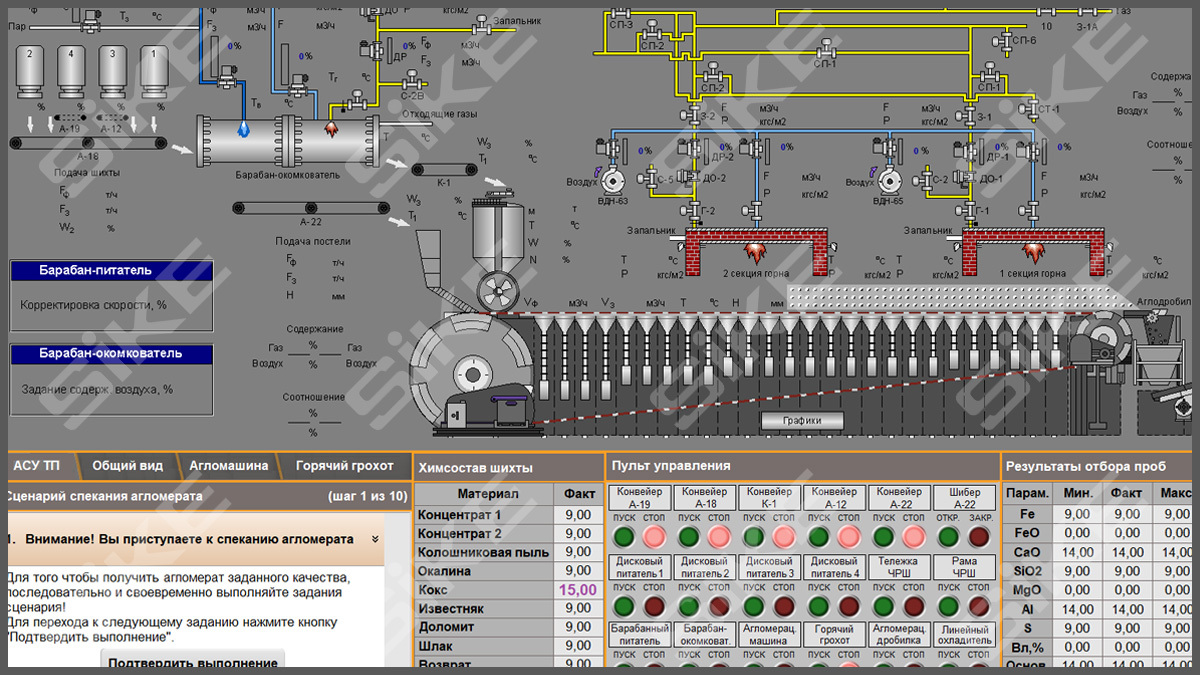 SIKE Тренажер-имитатор «Агломератчик: участок спекания офлюсованного агломерата для производства чугуна»