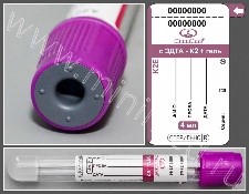 Vacuum tube MiniMed with K2-EDTA and separation gel, 4 ml, 13×100mm, purple, glass, pack.100 pcs,