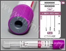 Пробирка вакуумная МиниМед с К2-ЭДТА и разделительным гелем, 4 мл, 13×100мм, фиолетовый, стекло, уп.100 шт