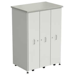 Шкаф 3 выдвижные вертикальные секции 930x630x1350 ламинат серый, белый металл