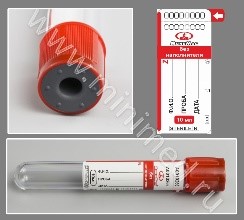 Vacuum tube MiniMed without filler, 10 ml, 16×100 mm, red, PET, pack.100 pcs.