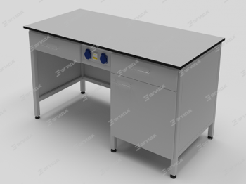 Table de laboratoire avec deux tiroirs, porte et prises