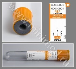 Vacuum tube MiniMed with coagulation activator, 9ml, 16×100mm, orange, PET, pack.100 pcs.