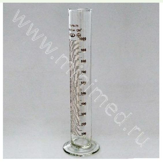 Cylinder 1-1000-2 with spout and glass base.