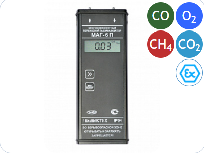 Многокомпонентный газоанализатор МАГ-6 П-К-В (O2, CO2, NH3, H2S)